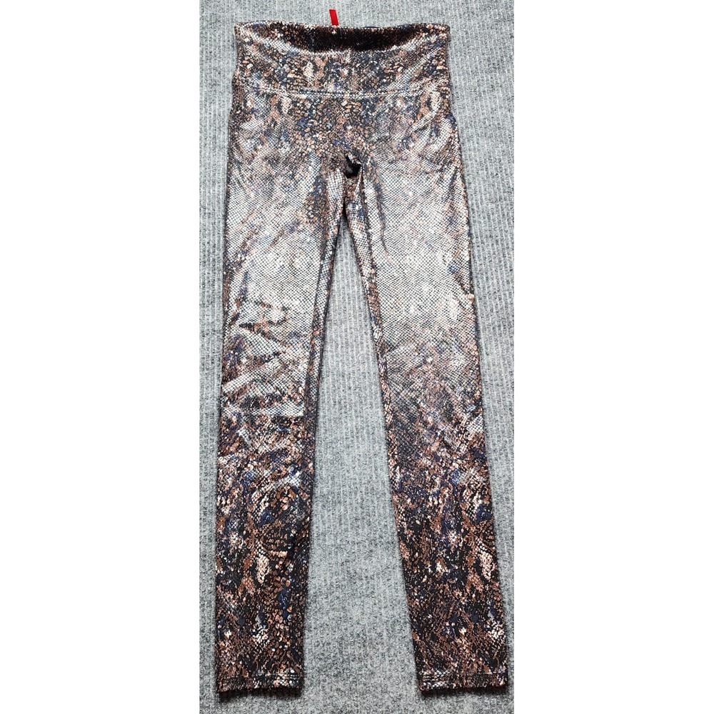 Spanx Faux Leather Snake Print Leggings Metallic Bronze Black‎ Medium High Waist
